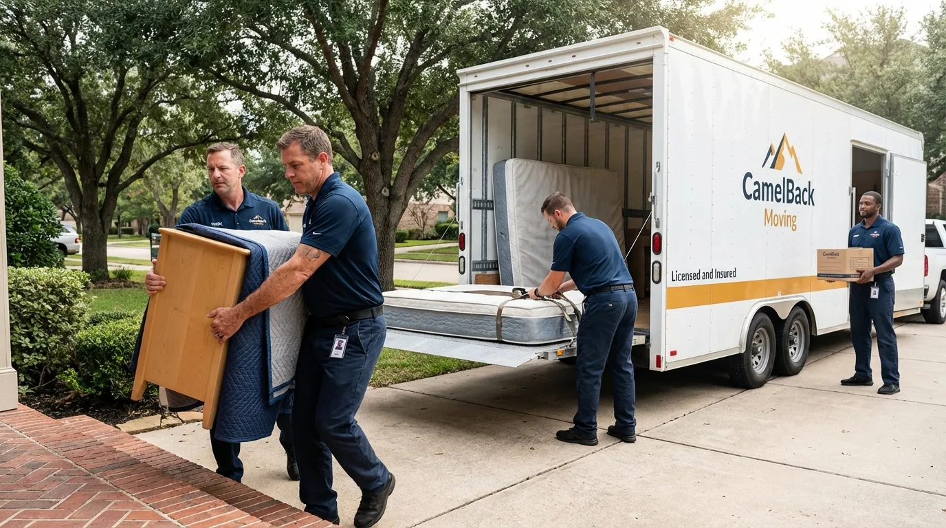 Crew loading residential truck for cross-state move from Fort Payne, AL